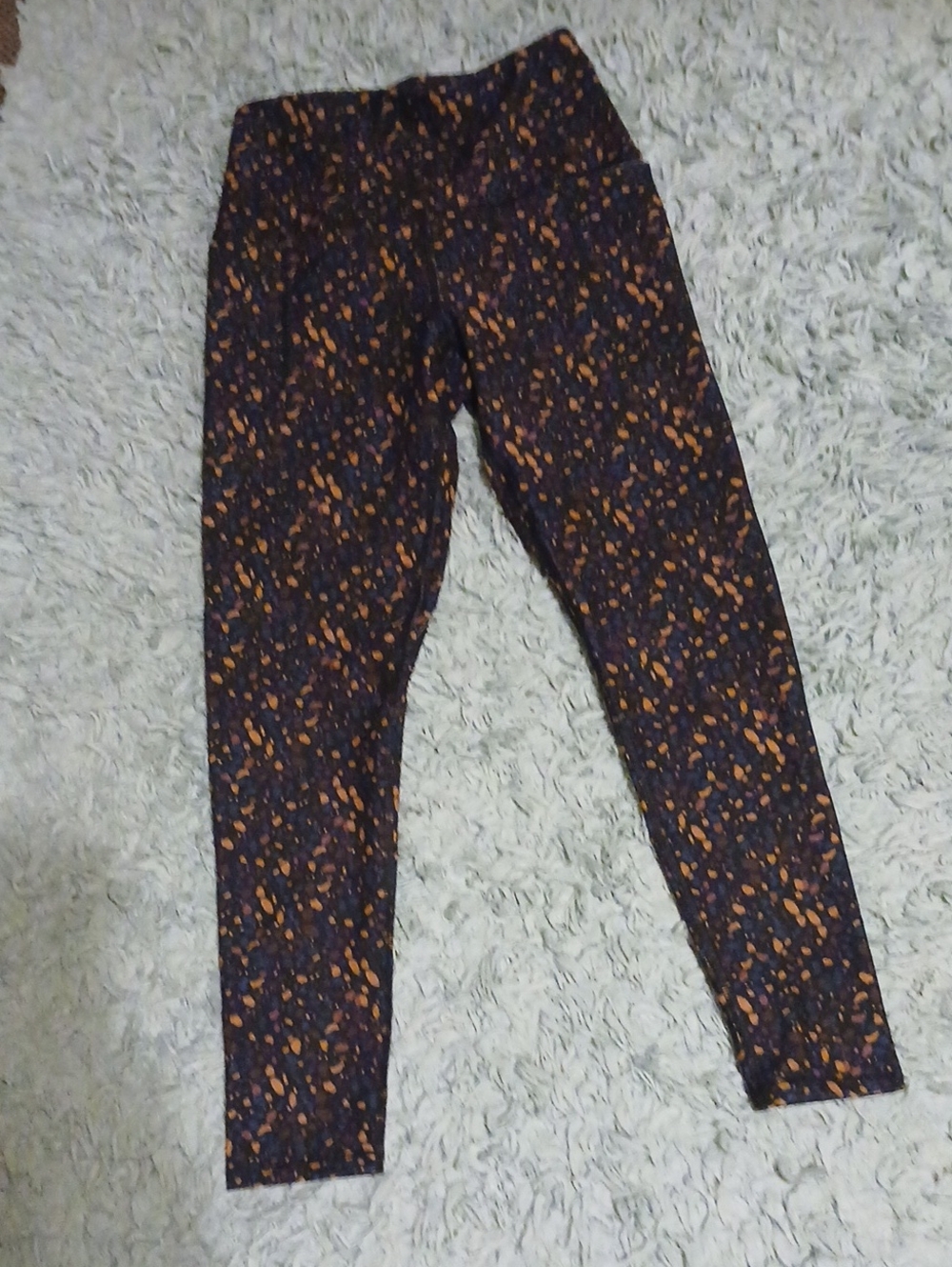 Women’s Black Leggings with Orange Speckle Print